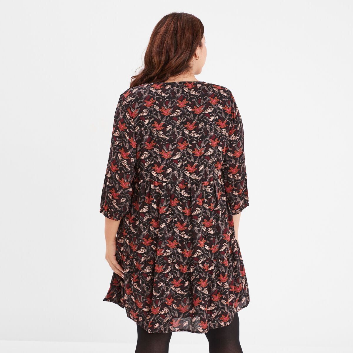 Robe évasée col cache-coeur manches 3/4 bordeaux femme grande taille