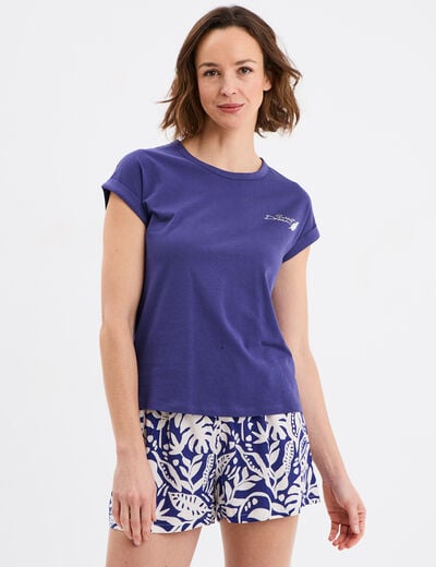 Ensemble pyjama short et t-shirt bleu femme