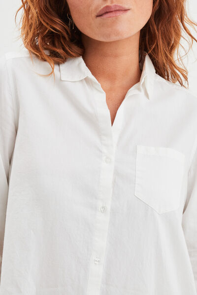 Chemise manches longues en coton blanc femme