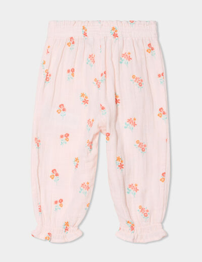 Pantalon taille élastiquée coton rose clair bébé fille