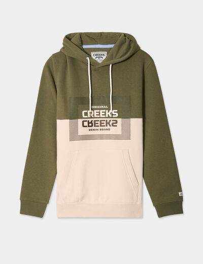 Sweat à capuche hoodie 1 poche Creeks vert kaki homme