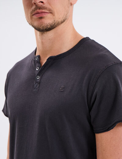 T-shirt col tunisien manches courte gris fonc&eacute; homme