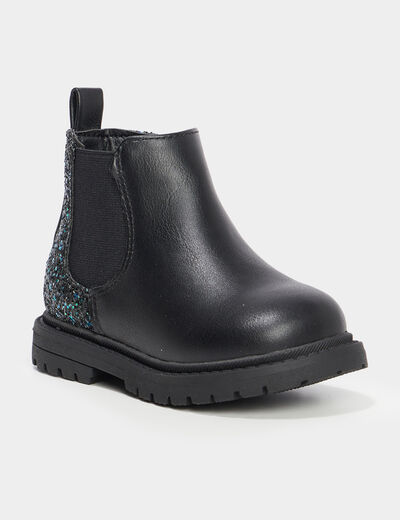 Bottines chelsea zippées paillettes noir bébé fille