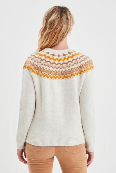 Pull jacquard col rond Creeks blanc femme