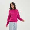 Pull col rond avec boutons rose fushia femme