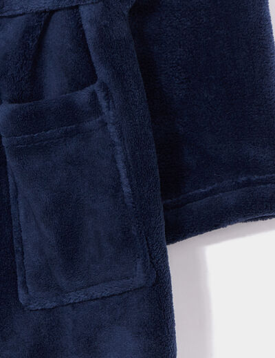 Peignoir ceinturé effet polaire capuche bleu marine garçon