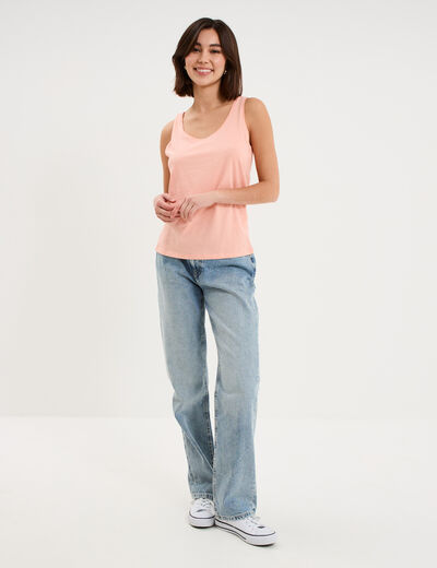 D&eacute;bardeur bretelles larges coton rose poudr&eacute;e femme