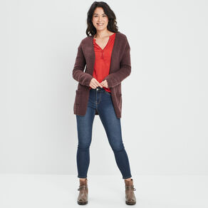 Gilet long manches longues marron foncé femme