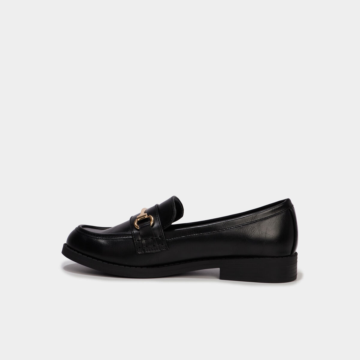 Mocassin &agrave; boucle m&eacute;tal noir femme