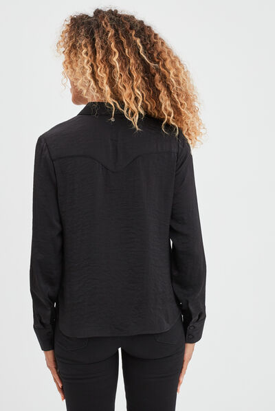 Chemise satin manches longues Liberto noir femme
