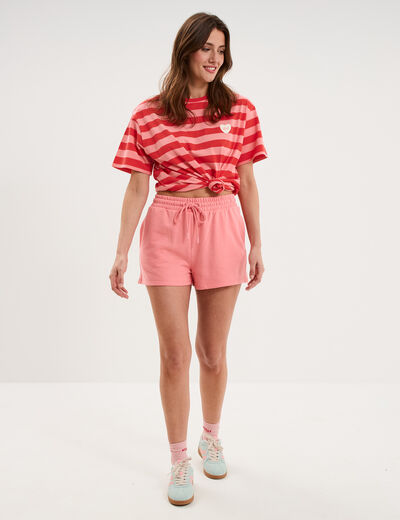 Short de jogging molletonn&eacute; ajust&eacute; rose femme