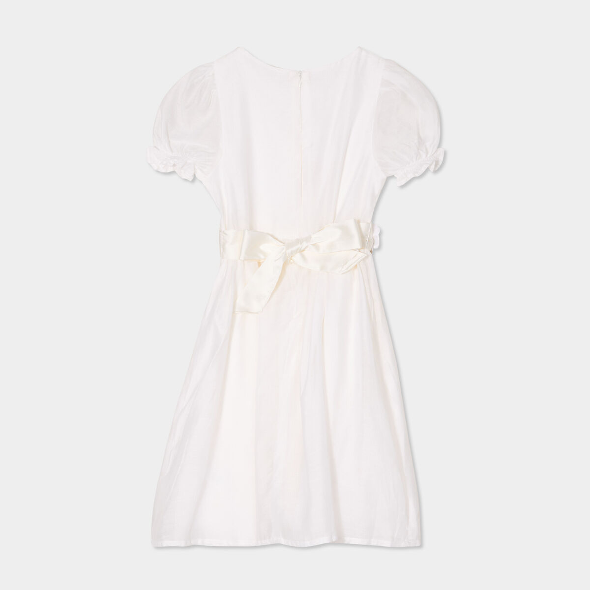 Robe manches ballon ceinture fleurs ivoire fille