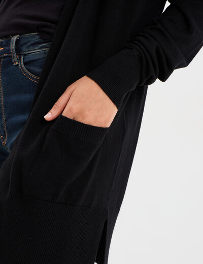 Gilet mi-long manches longues noir femme