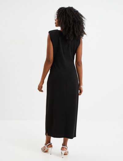Robe longue fronc&eacute;e sans manches noir femme