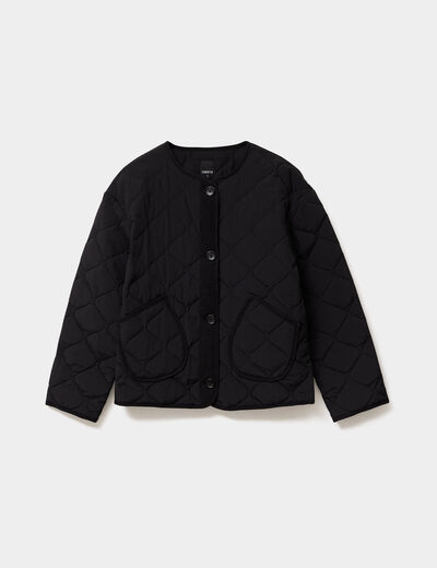 Doudoune boutonnée col rond noir femme
