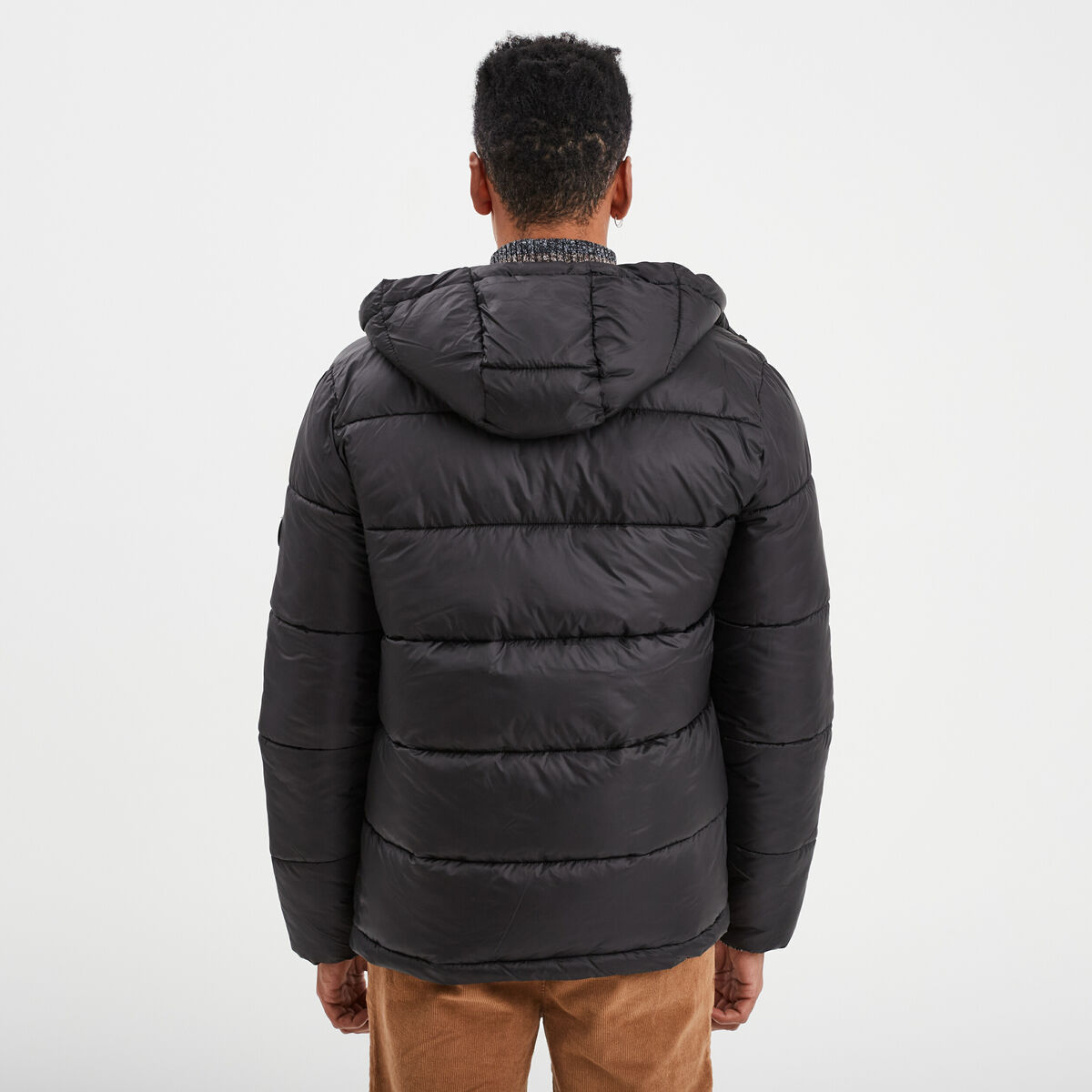 Doudoune doublée zippée à capuche noir homme