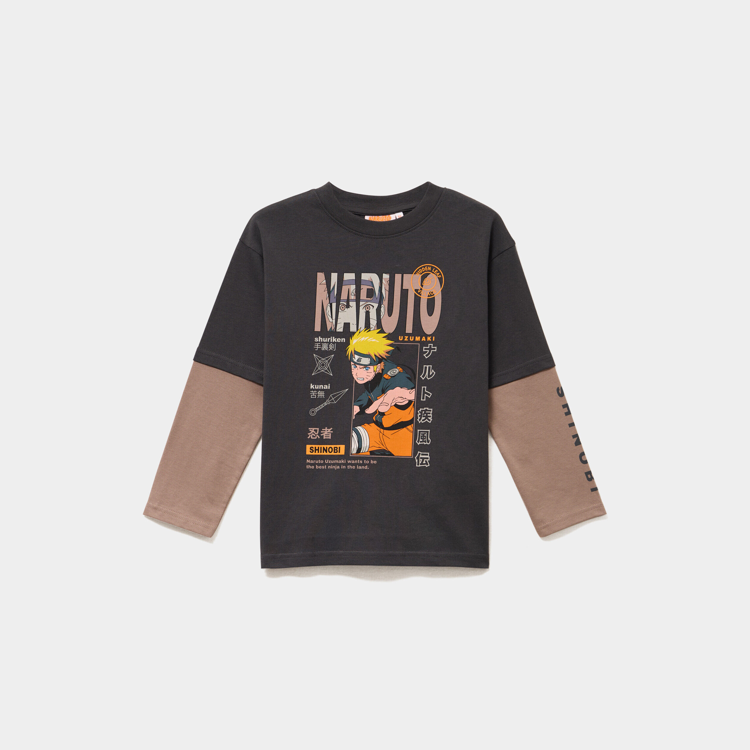 T-shirt manches longues coton Naruto noir garçon