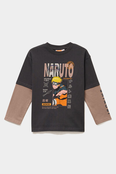 T-shirt manches longues coton Naruto noir gar&ccedil;on