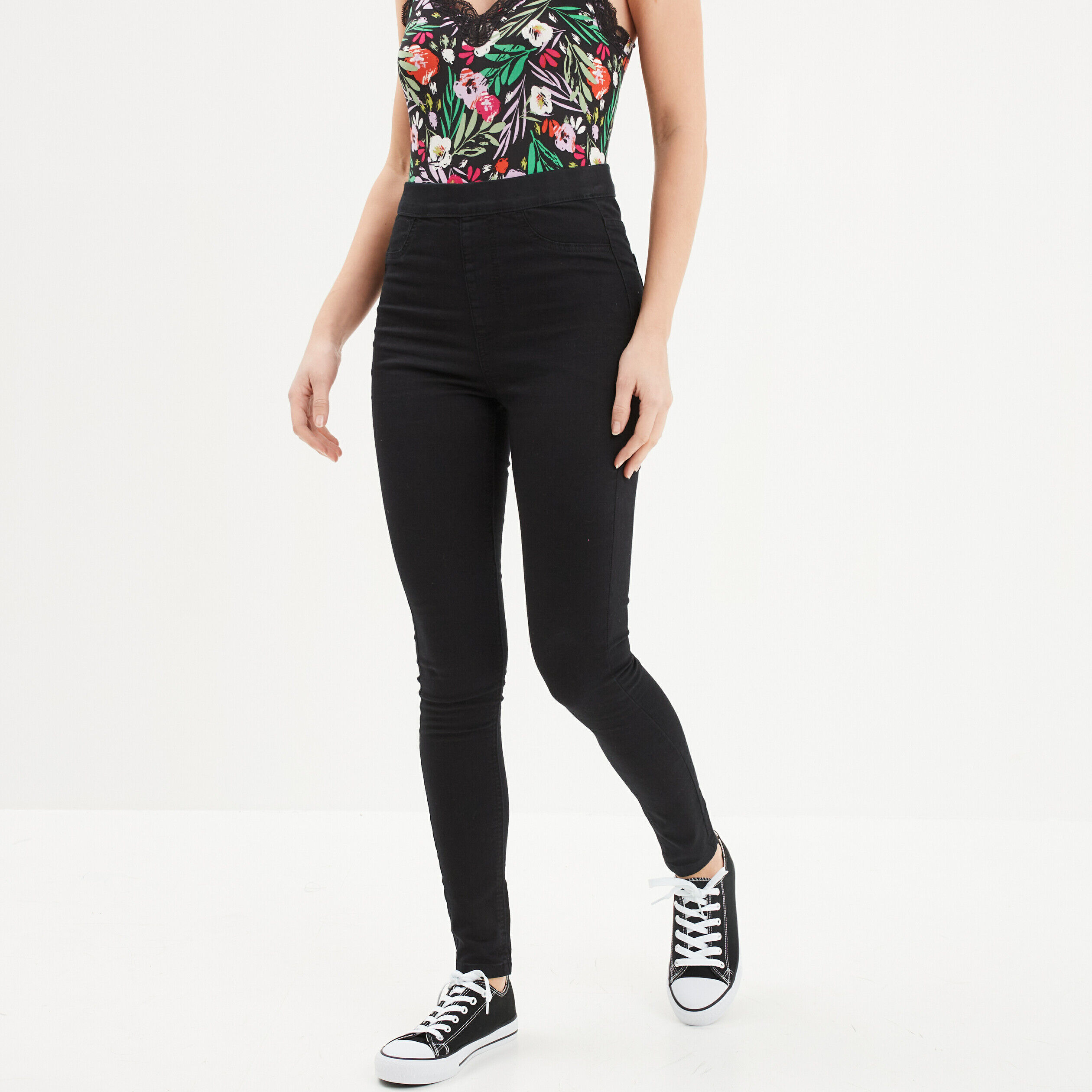Jegging taille haute denim noir femme LH