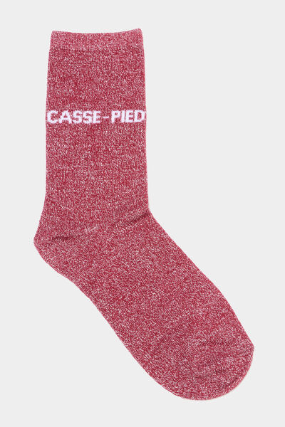 Chaussettes &agrave; fils m&eacute;tallis&eacute;s mi-hautes rouge femme