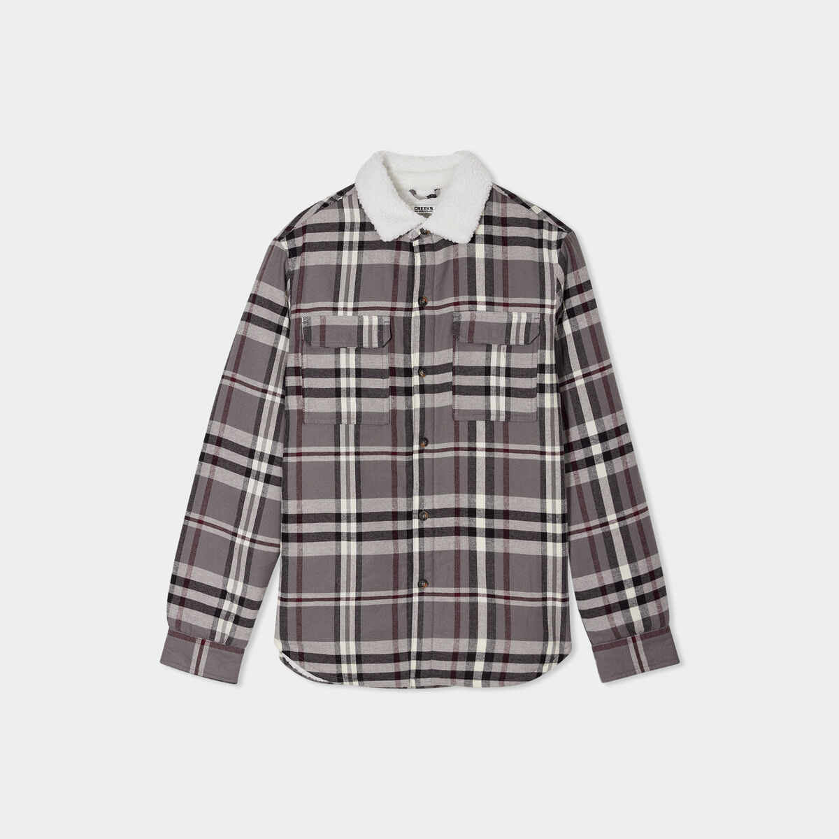 Surchemise carreaux doubl&eacute;e effet sherpa prune homme