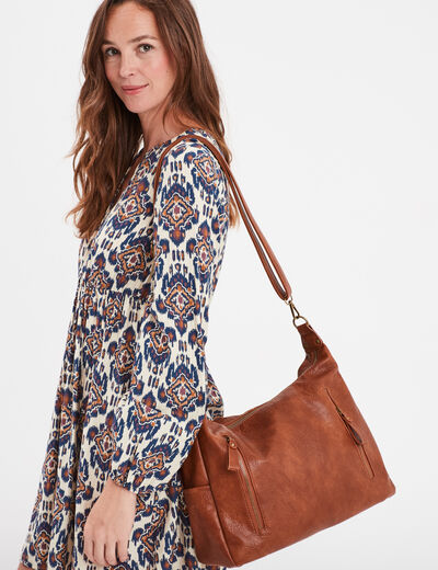 Sac zippé avec bandoulière amovible marron cognac femme