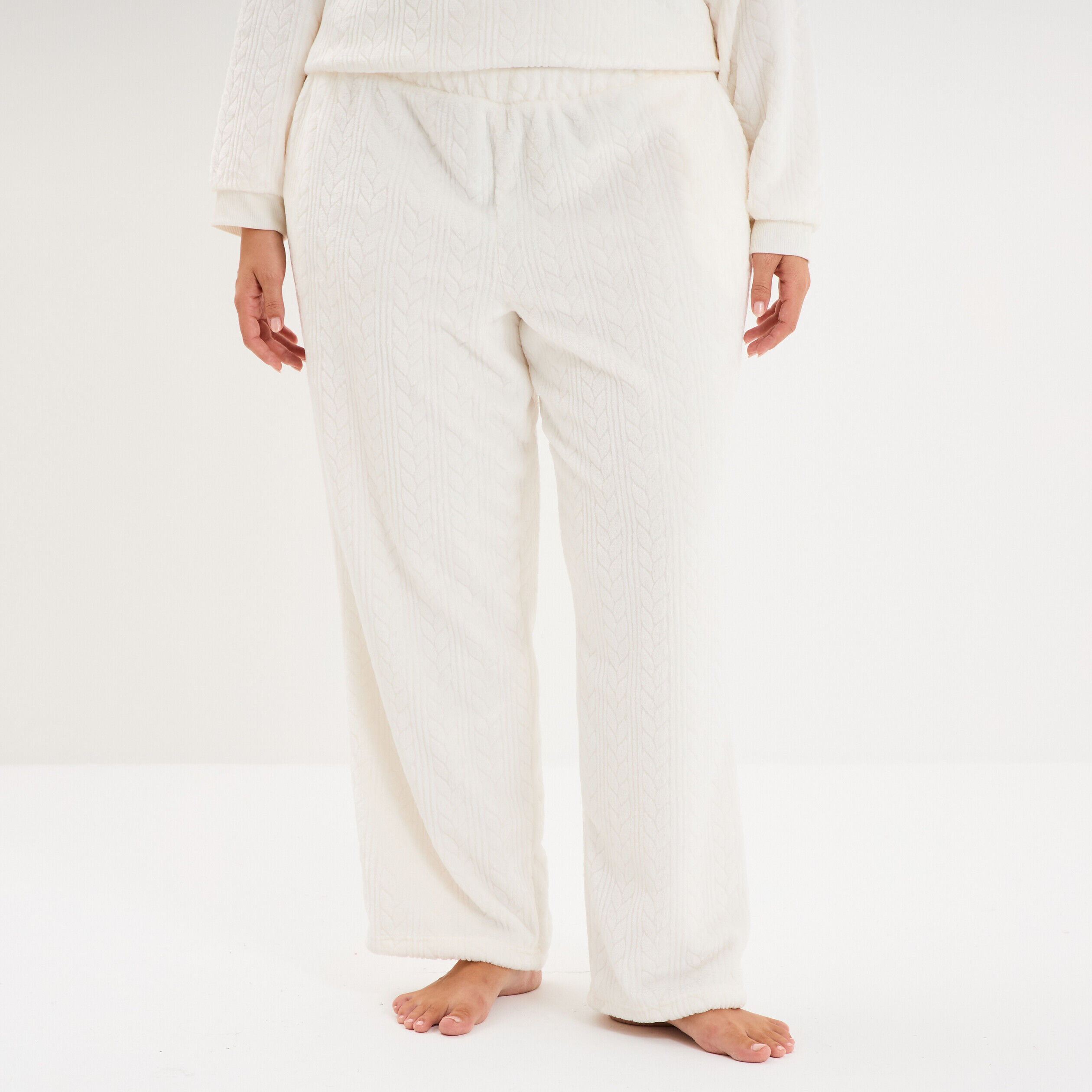 Pantalon effet velours détails torsades blanc femme grande taille LH