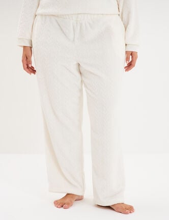 Pantalon effet velours d&eacute;tails torsades blanc femme grande taille