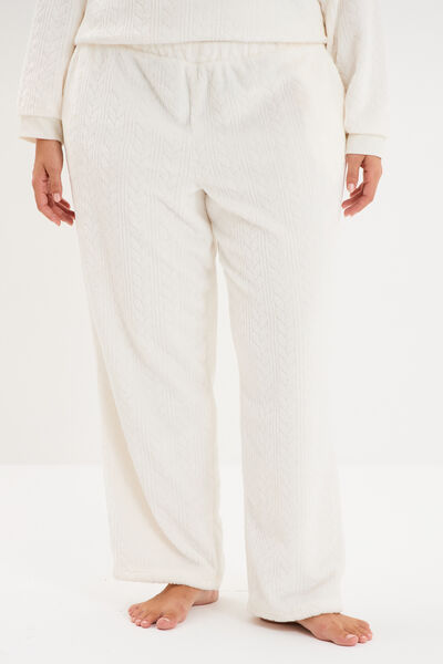 Pantalon effet velours d&eacute;tails torsades blanc femme grande taille