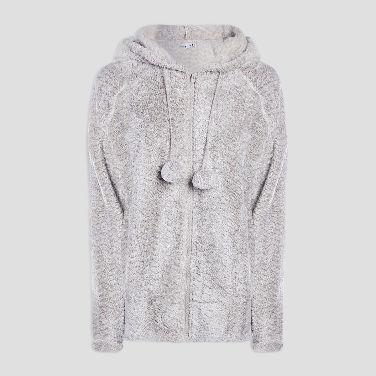 Veste de pyjama effet velours &agrave; capuche gris femme