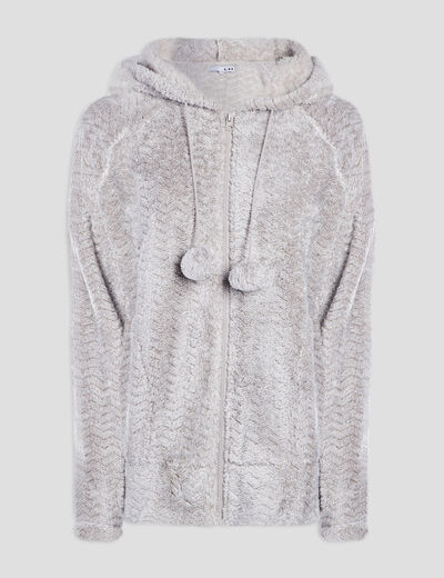 Veste de pyjama effet velours &agrave; capuche gris femme