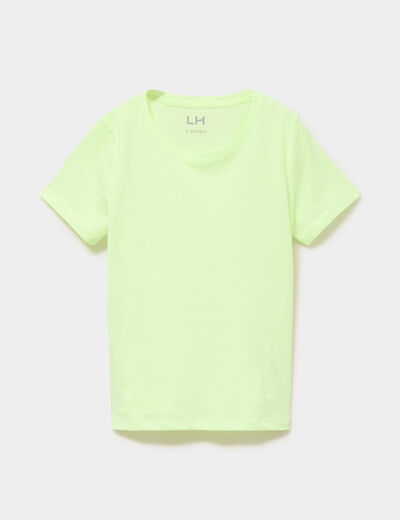 T-shirt col rond manches courtes jaune fluo fille