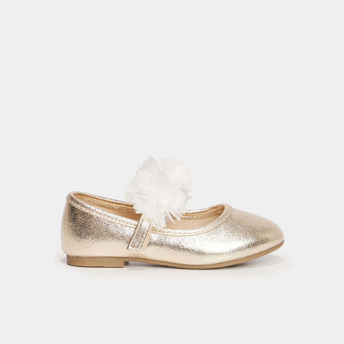 Ballerines c&eacute;r&eacute;monie d&eacute;tails fleurs jaune or fille