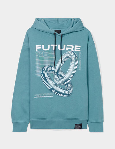 Sweat à capuche hoodie Liberto bleu turquoise homme