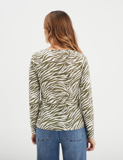 T-shirt col rond manches longues coton beige femme