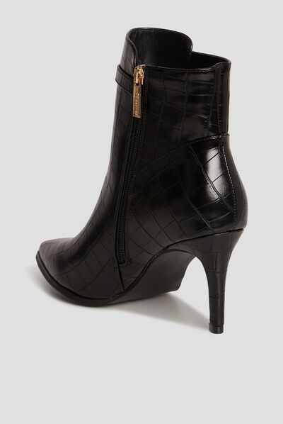 Bottines à talons aiguilles aspect croco noir femme