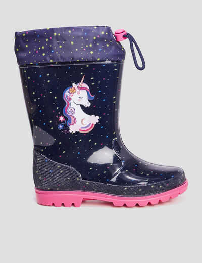 Bottes de pluie avec coulisse bleu marine fille