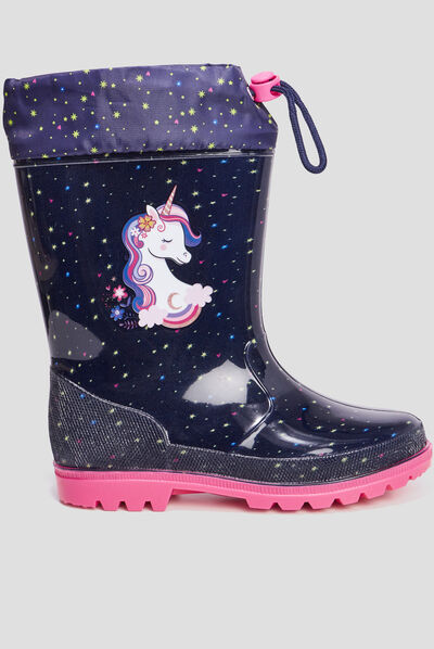 Bottes de pluie avec coulisse bleu marine fille