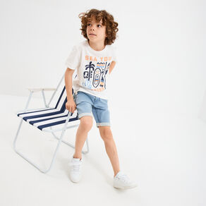 Bermuda droit en jean denim double stone garçon
