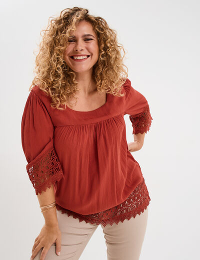 Blouse manches courtes vieux rose femme grande taille