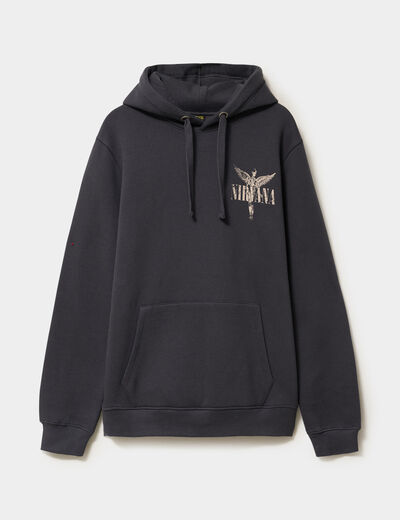 Sweat hoodie 1 poche Nirvana gris fonc&eacute; homme