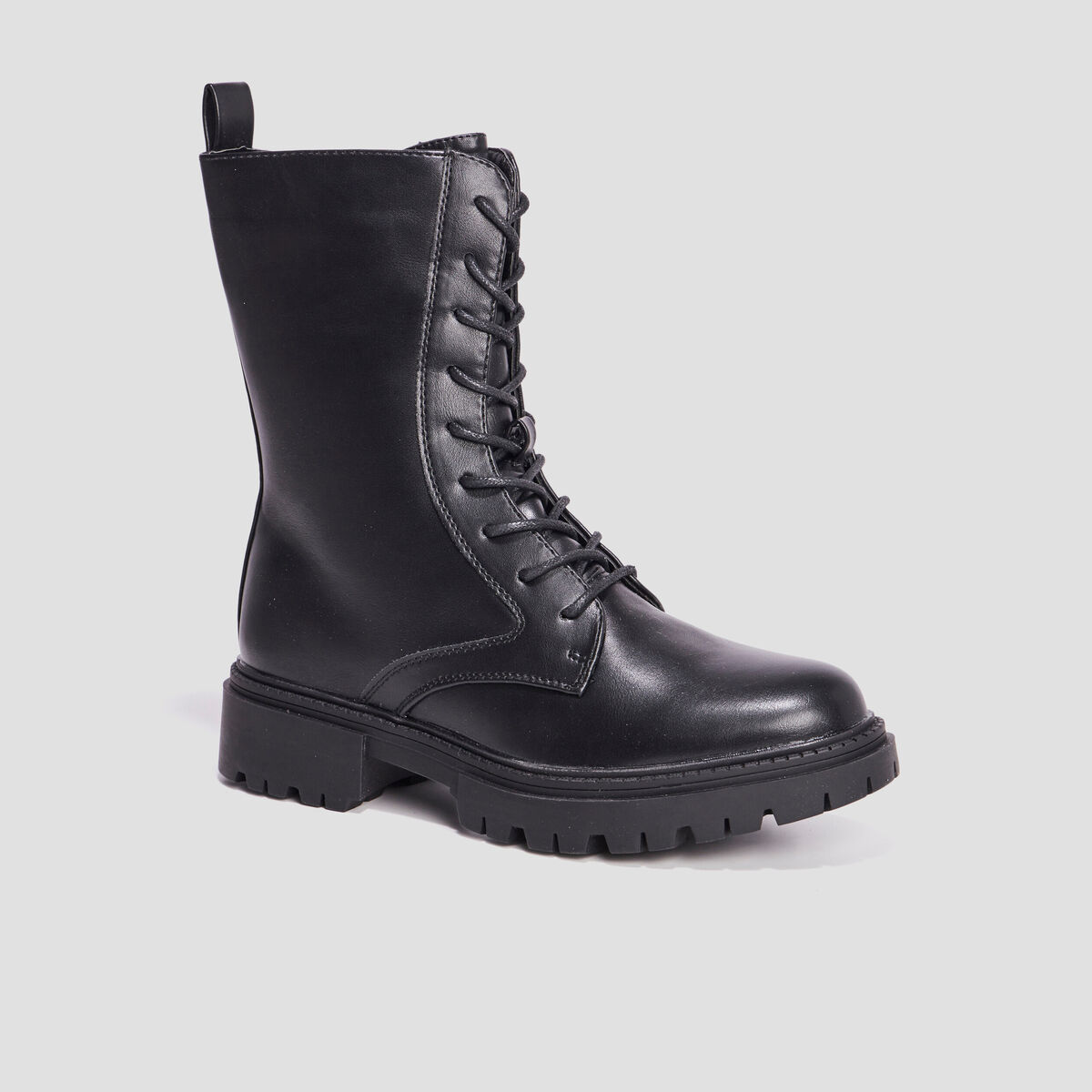 Boots à lacets zippées crantées noir femme