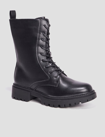Boots à lacets zippées crantées noir femme