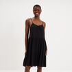 Robe fluide &agrave; volants fines bretelles noir femme