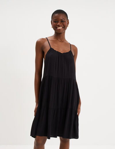 Robe fluide &agrave; volants fines bretelles noir femme