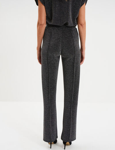 Pantalon flare fils m&eacute;tallis&eacute;s gris argent femme