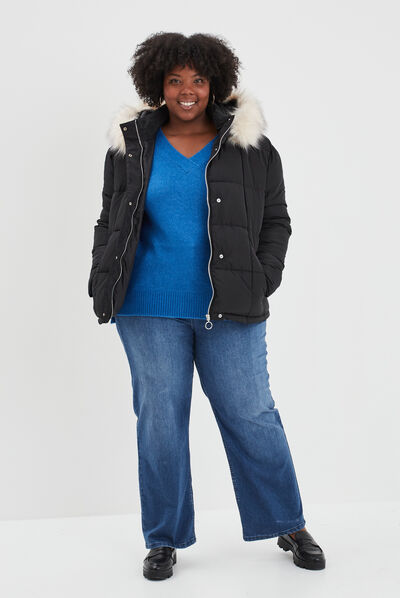 Pull col en V manches longues bleu femme grande taille