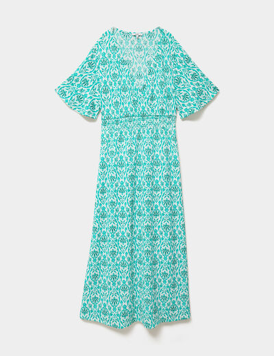 Robe longue col V manches papillons ecru femme grande taille