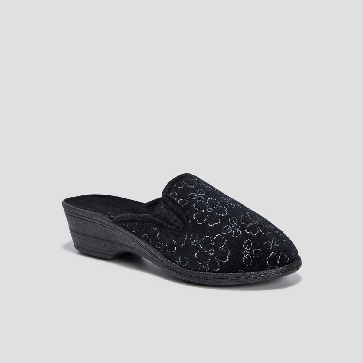 Chaussons mules compens&eacute;s noir femme