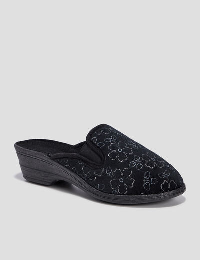 Chaussons mules compensés noir femme